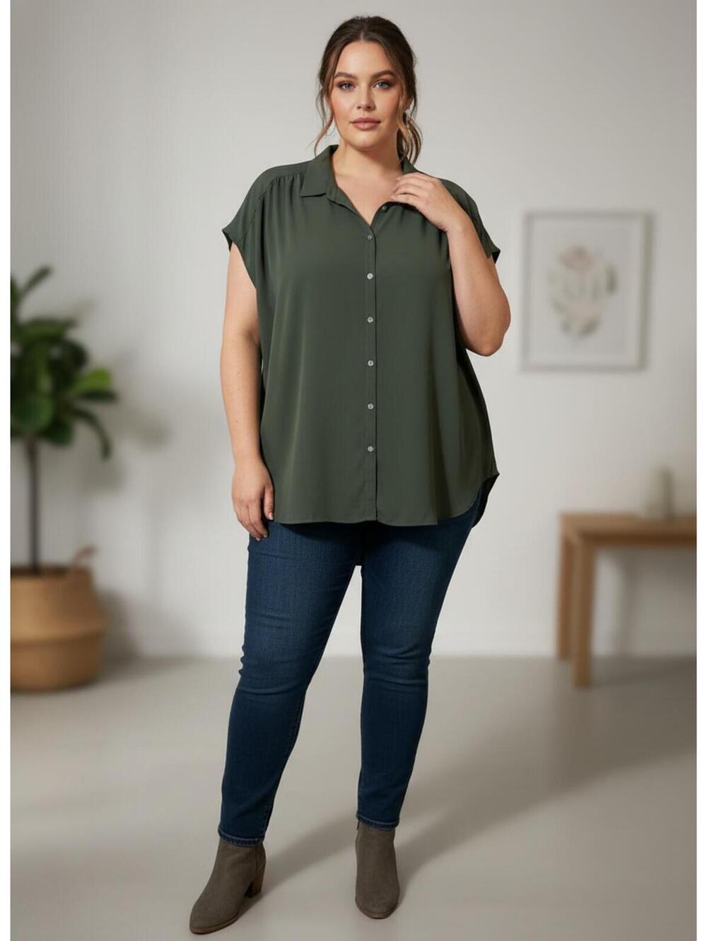 LOFT Outlet Olive Green Button-Up Blouse XL